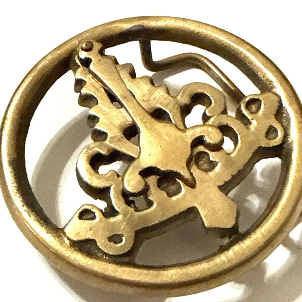 Vintage 1970s Solid Brass Sextant Belt Buckle Nautical Sailing Moving Arm 2 1/4